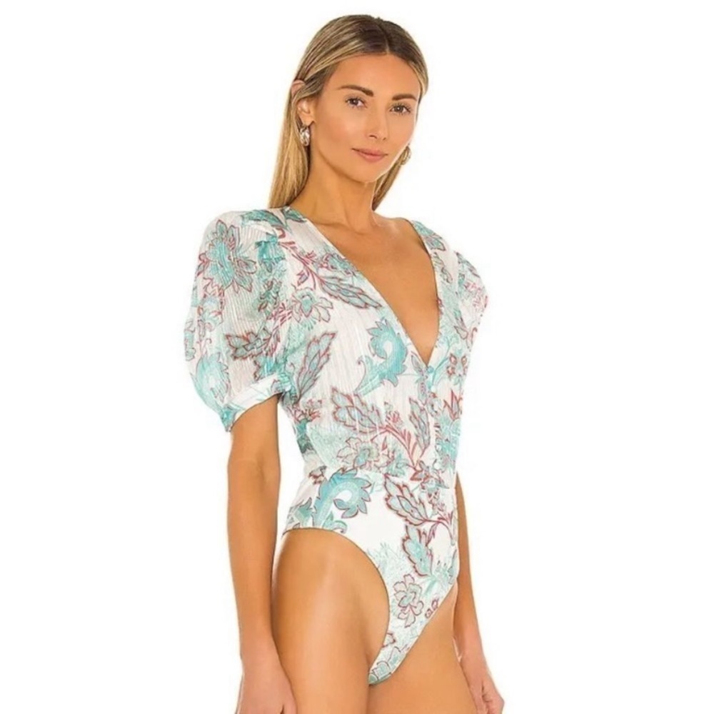 NEW $240 Hemant & Nadia Floral Bodysuit Revolve Sion Thong Back Gusset Snaps XS